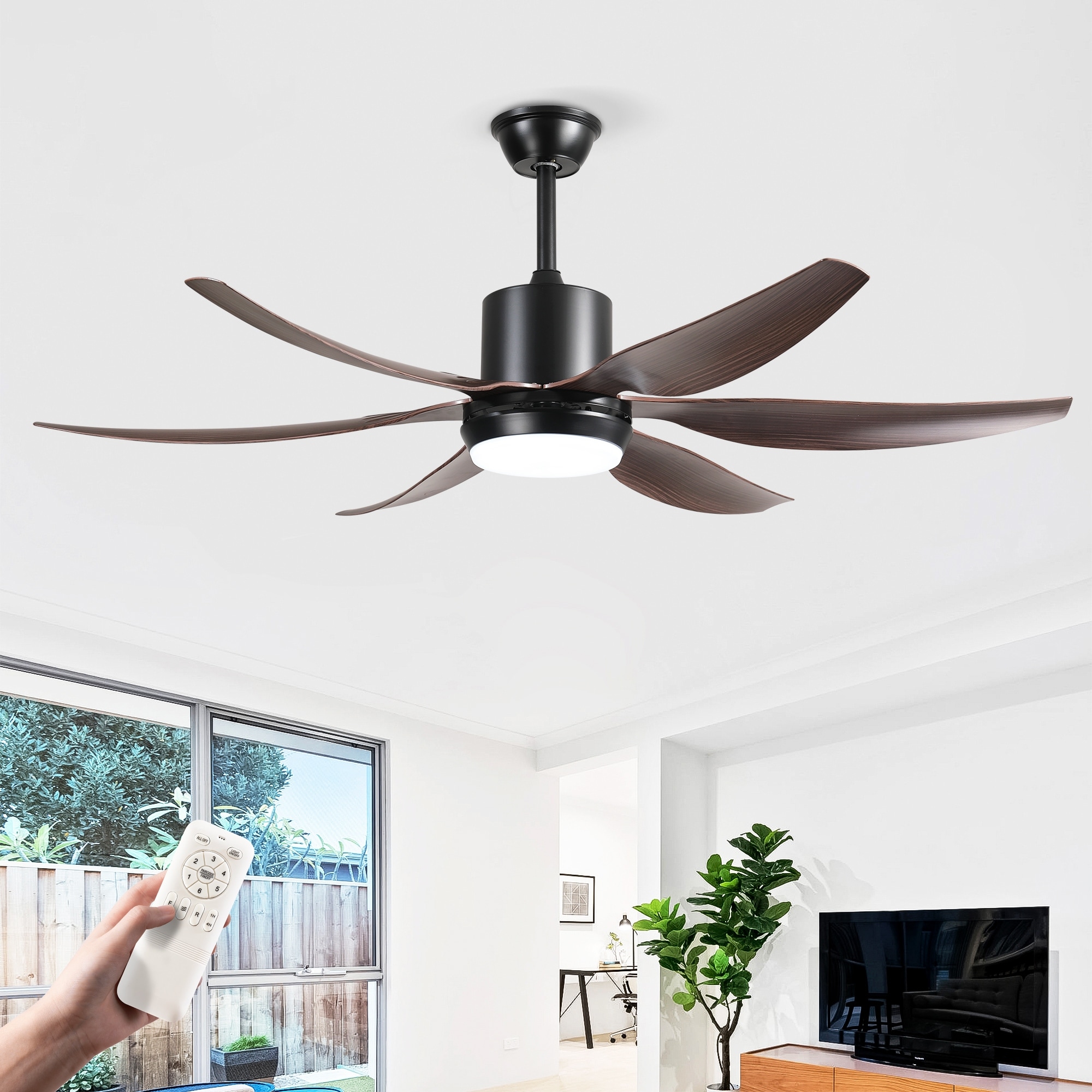 6 PCS ABS Blades 56 Ceiling Fan With Light Kit 3 Color LED Light Source, DC 6 Speed,Remote Control Ceiling Fan