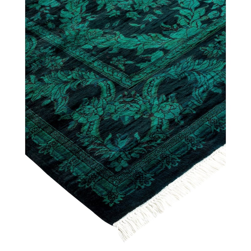 Overton Hand Knotted Wool Vintage Inspired Modern Contemporary Overdyed Blue Area Rug - 6' 2" x 9' 1"