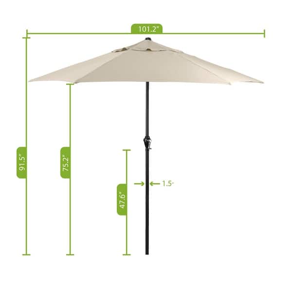 dimension image slide 2 of 8, Astella 9' Rd Outdoor Patio Umbrella, Crank Open Push Button Tilt with built in Wind Vent
