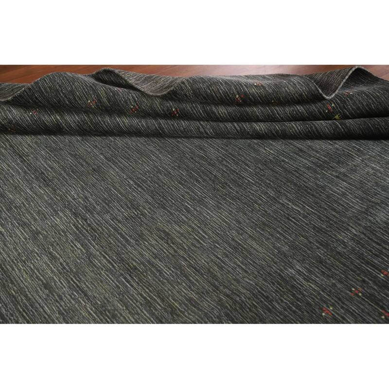 Gabbeh Indian Area Rug Hand-Knotted Grey Wool Carpet - 7'10"x 9'11"