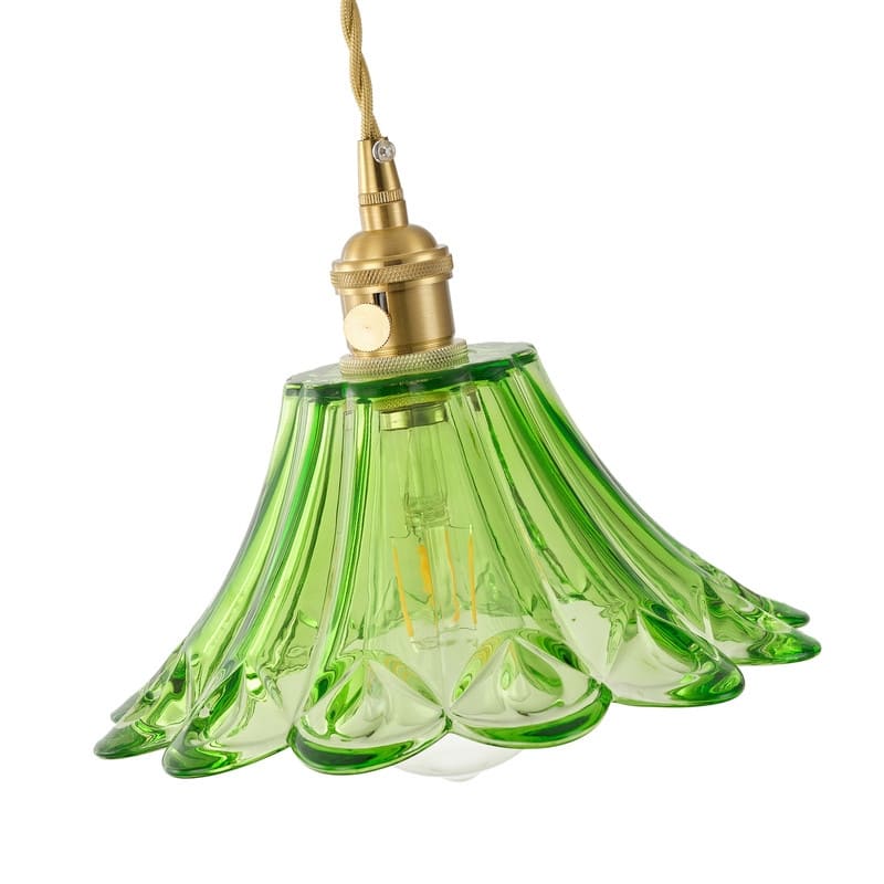 Modern 1-Light Pendant with Light Green Tinted Glass Shade and Electroplated Brass Finish