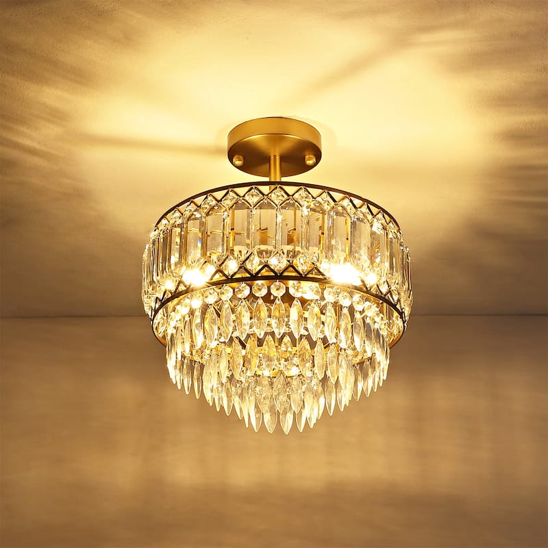 GetLedel 3-Light Dimmable Crystal Semi-Flush Mount Chandelier