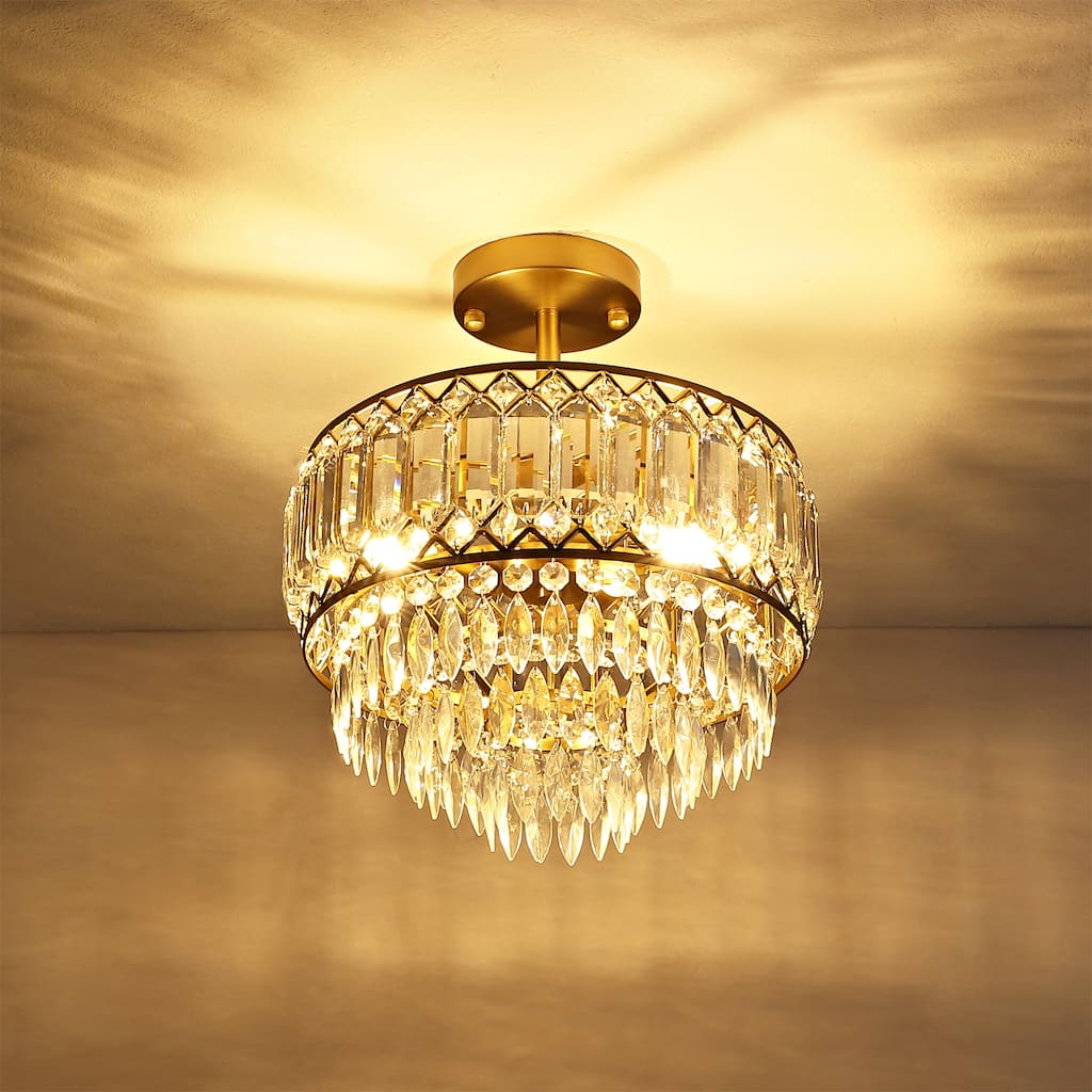 GetLedel 3-Light Dimmable Crystal Semi-Flush Mount Chandelier
