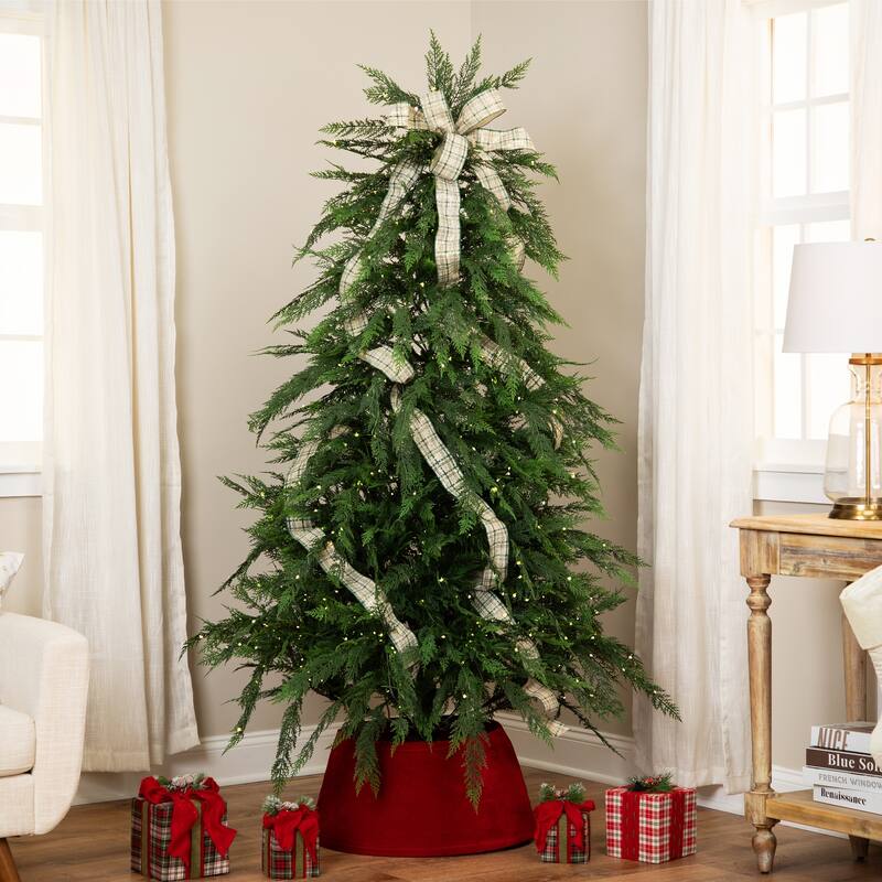 Pre-Lit Medium Weeping Cedar IPT Artificial Christmas Tree - 7.5' - Dual Color LED Lights - 7.5 Foot