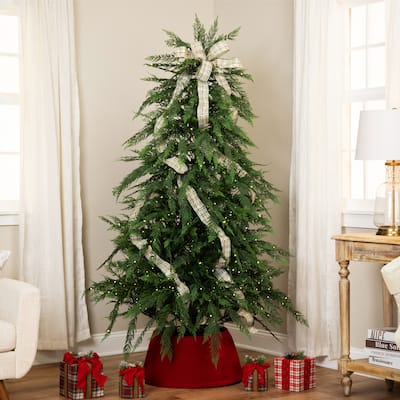 Pre-Lit Medium Weeping Cedar IPT Artificial Christmas Tree - 7.5' - Dual Color LED Lights - 7.5 Foot