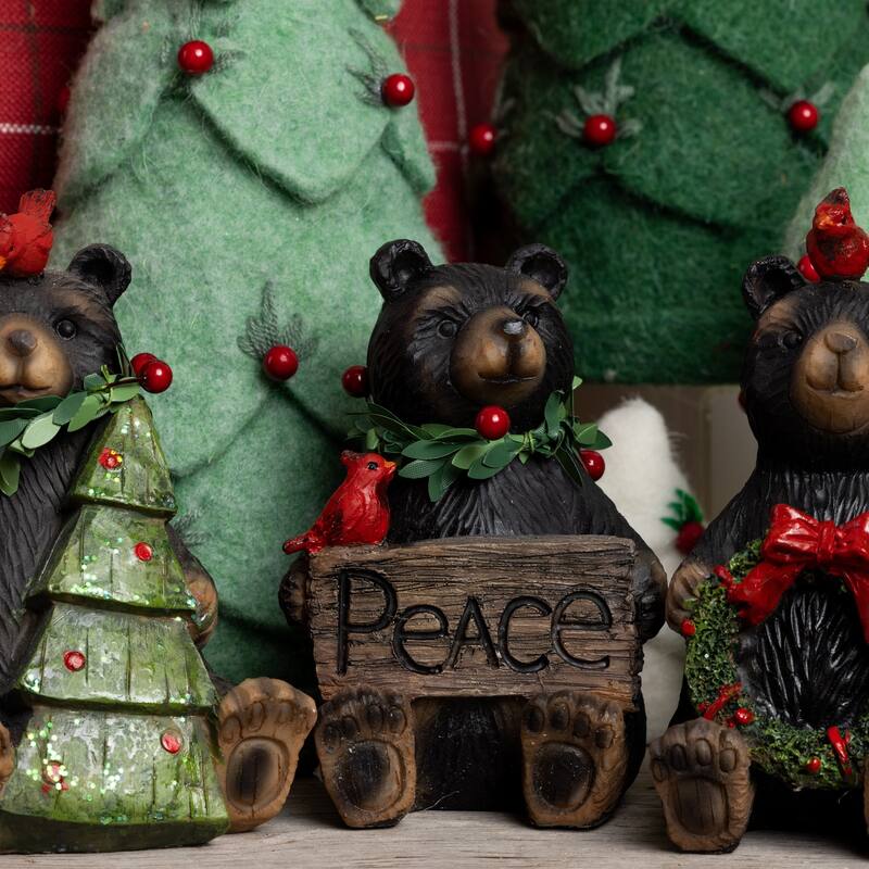 Transpac Resin Multicolored Christmas Small Bear Figurine