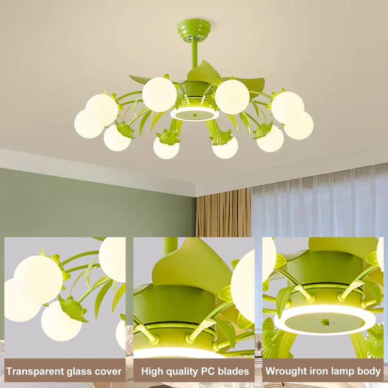 Indoor Chandelier Ceiling Fan with Light and Remote, Beige Fandelier with Milky Globe Shade for Bedroom
