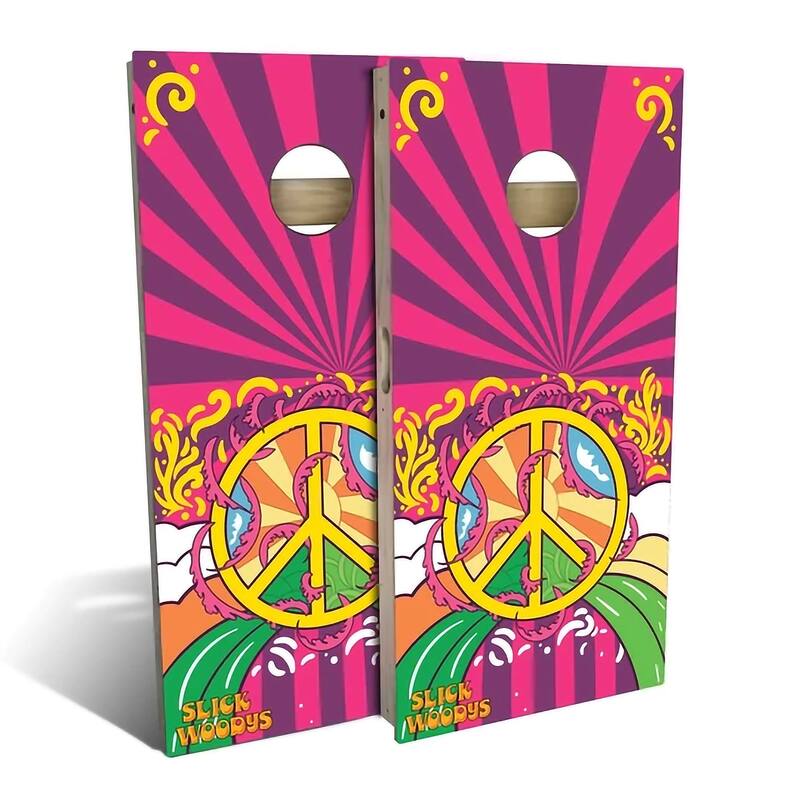 70s Peace Symbol Outdoor Cornhole Board Set - Premium 2x4 - NO Accessories