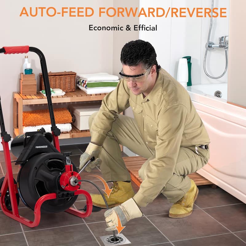 3/8In x 100Ft Heavy Duty Drain Cleaner Machine, Electric Drain Auger for 1-4 Inch Pipes