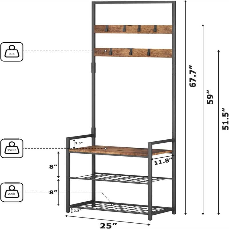 Coat Rack Shoe Bench - 25.19 x 12 x 68