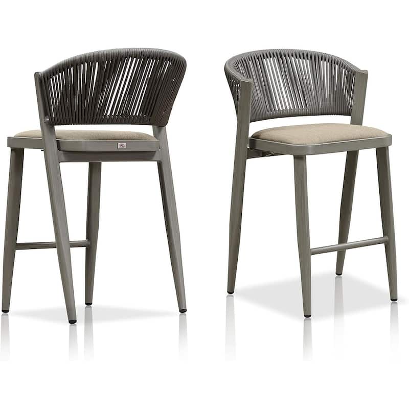 PURPLE LEAF Bar Stool Set of 2 Outdoor Rattan Bar Chair with Back Metal Bar Height Stool Wicker Barstool Dark Grey - N/A - Counter Height-Umber Cushion