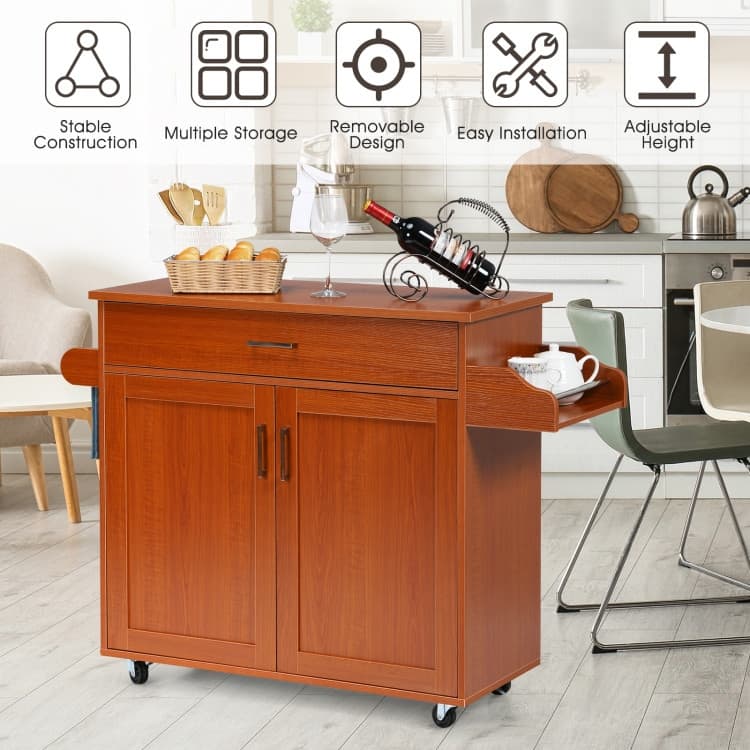 Rolling Kitchen Island Cart with Towel and Spice Rack - 45.5" x 16" x 33.5"(L x W x H)