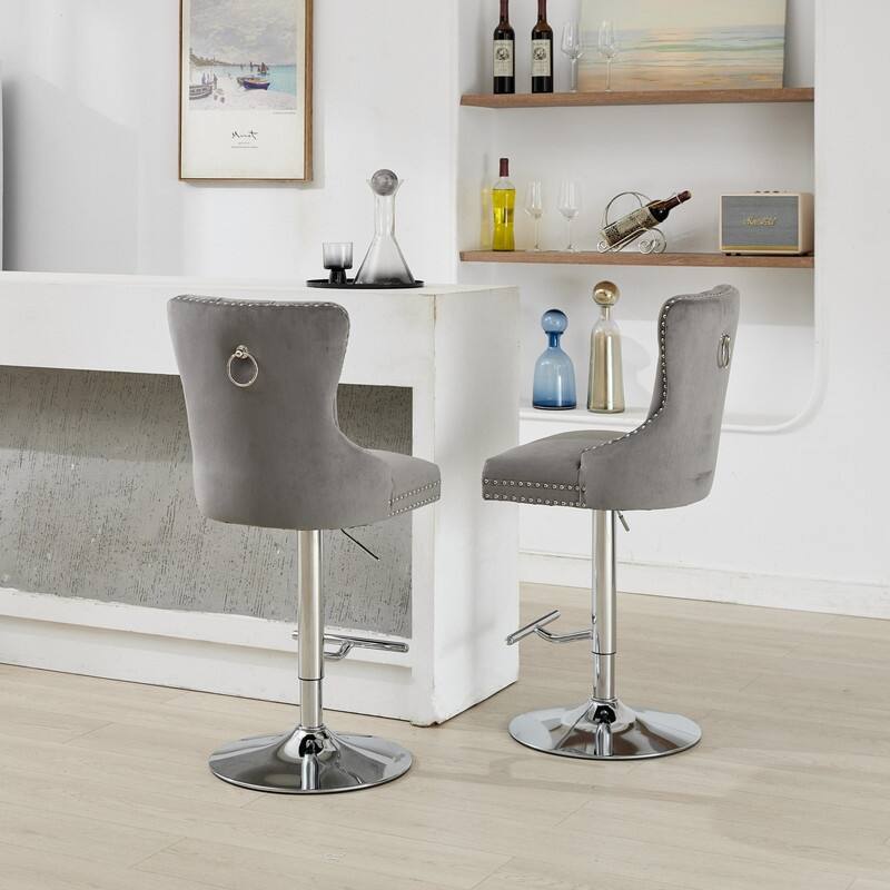Modern Swivel Upholstered Velvet Bar Stools, Adjustable 25-33"Height