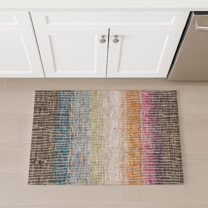 Machine Washable Indoor/ Outdoor Contemporary Stripes Chantille Rug