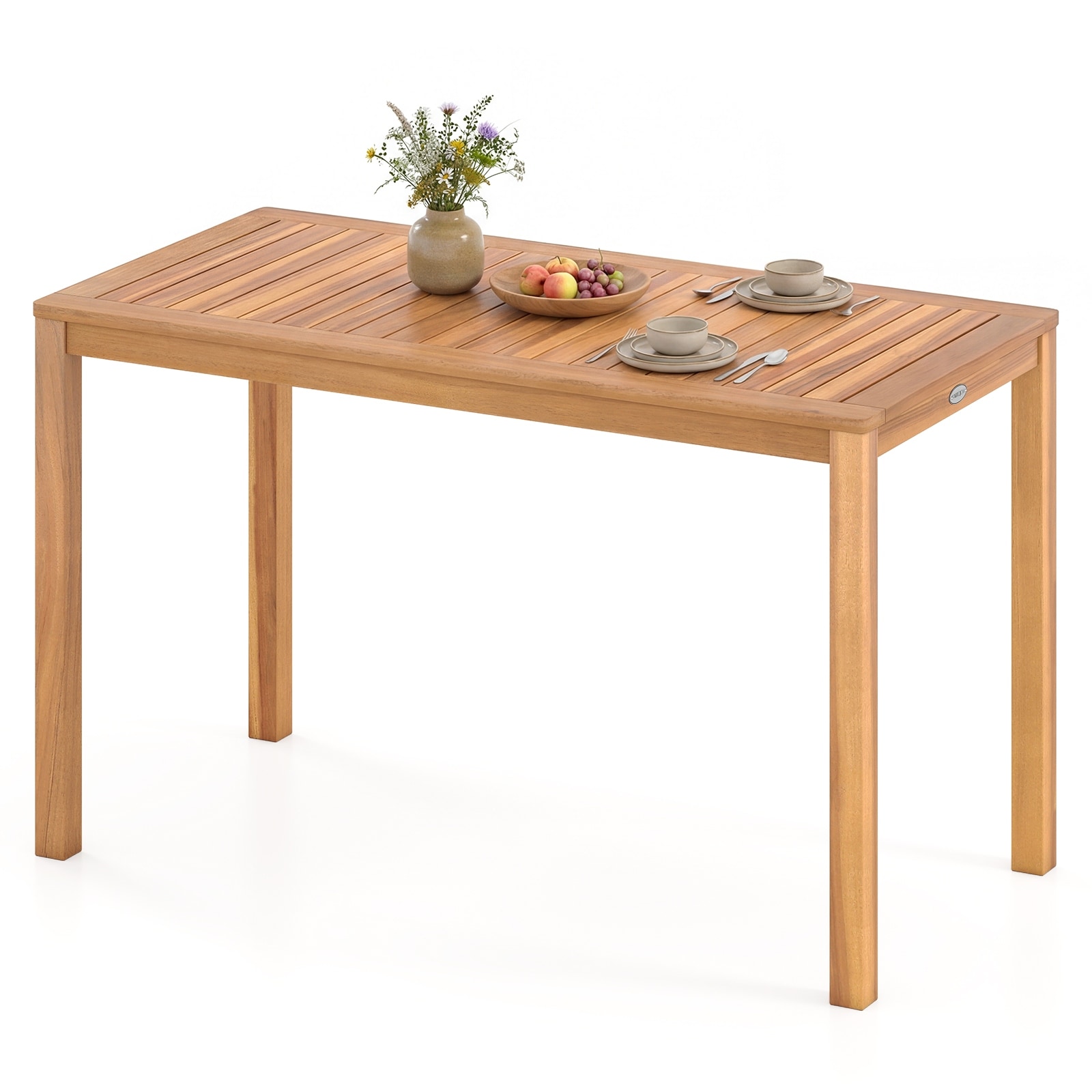 Gymax Outdoor Acacia Wood Dining Table w/Slatted Tabletop for Garden