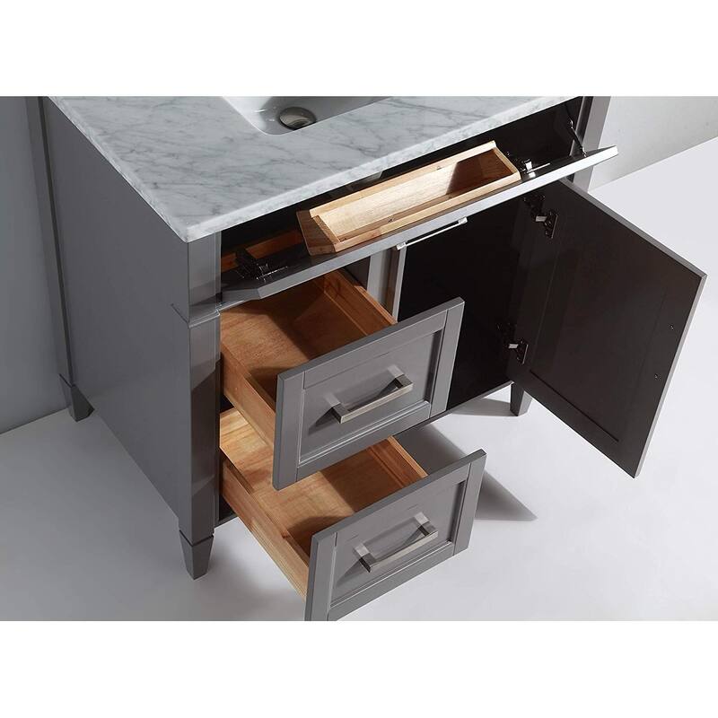 Vanity Art 36-Inch Single Sink Bathroom Vanity Set Carrara Marble Stone Top 3 Drawers 1 Shelf Undermount Sink with Free Mirror
