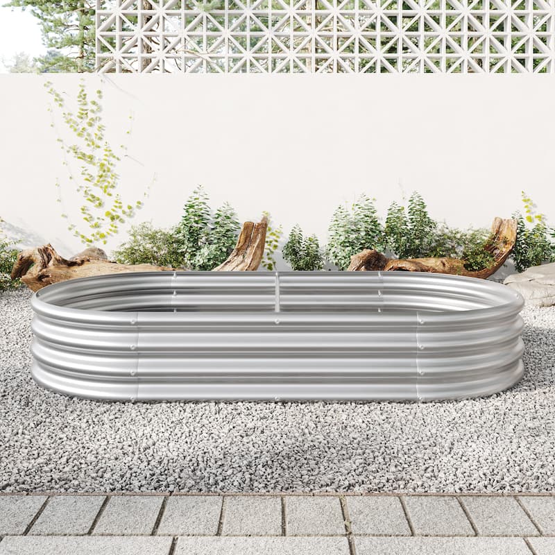 GDFStudio - Large Oval Metal Raised Garden Bed for Vegetables, Flowers, and Plants, Outdoor Backyard Planter Box
