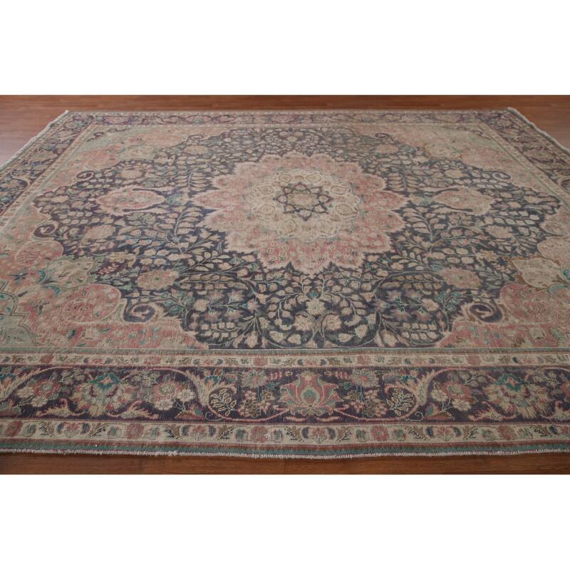 Distressed Tabriz Persian Antique Area Rug Handmade Wool Carpet - 9'9" x 12'8"