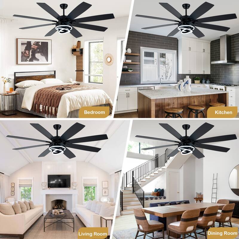 Cusp Barn 52"/72" Modern Large Dimmable LED Ceiling Fan with Lights and Remote, Reversible 8-Blade DC Motor DIY Shape Chandelier