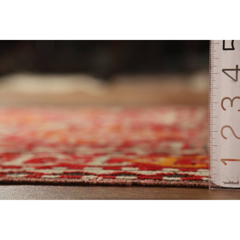 Hand Knotted Oriental 100% Wool Carpet Transitional Geometric Red Anatolian Runner Rug - 9' 9'' X 3' 8''