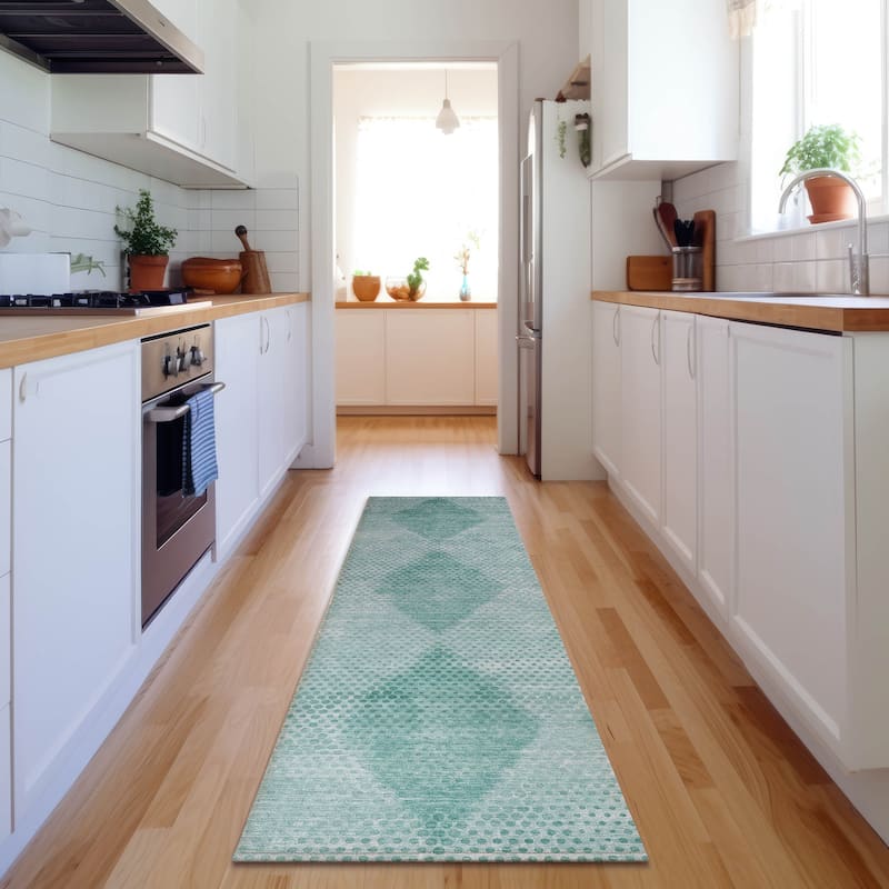 Premium Washable Super Soft Modern Diamonds Mayfield Rug - Teal - 2' 3" x 7' 6" - Runner