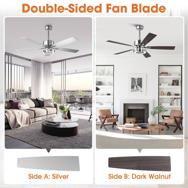 52-Inch Modern Intergatred LED Reversible Black Ceiling Fan with Light and Remote