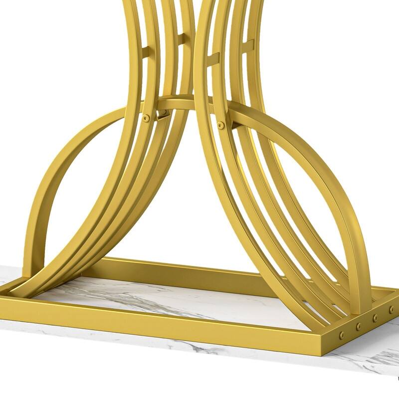 Modern Gold Console Sofa Table with Marbling Top for Entryway Hallway