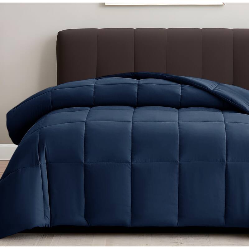 Navy Blue Twin Box Stitch Microfiber Down Alternative Comforter - Navy Blue - Twin