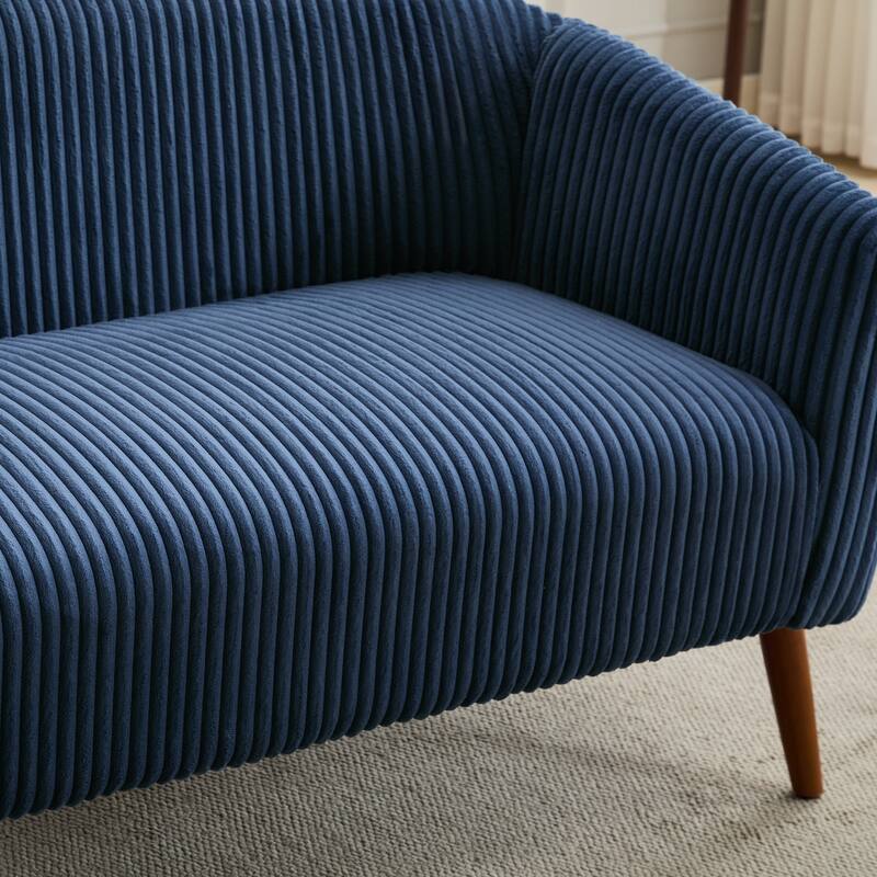Upholstered 2-Seater Accent Sofa, Recliner Sofa with Wood Frame, Stripe Loveseat Couch Sofa with Wooden Legs