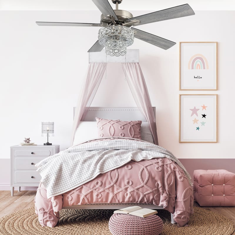 Copper Grove Olivia Satin Nickel 52-in. Beaded Braid LED Ceiling Fan - 52"L x 52"W x 21"H