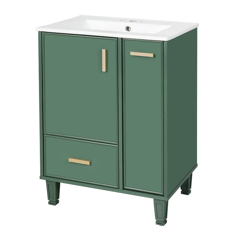 24"Bathroom Vanity with Sink, Bathroom Cabinet with Door Shelf, Deep Drawer, 2-Tier Pull-Out Basket, Solid Wood and MDF Board