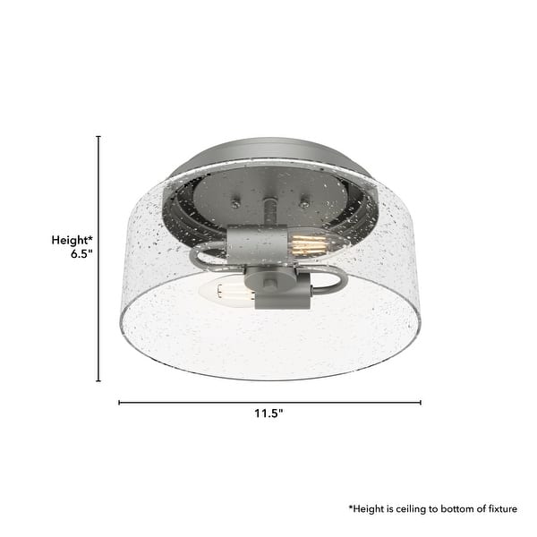 dimension image slide 2 of 4, Hunter Hartland 2-Light Flush Mount Ceiling Light, Damp Rated - Bathroom, Bedroom, Hallway - Farmhouse, Industrial