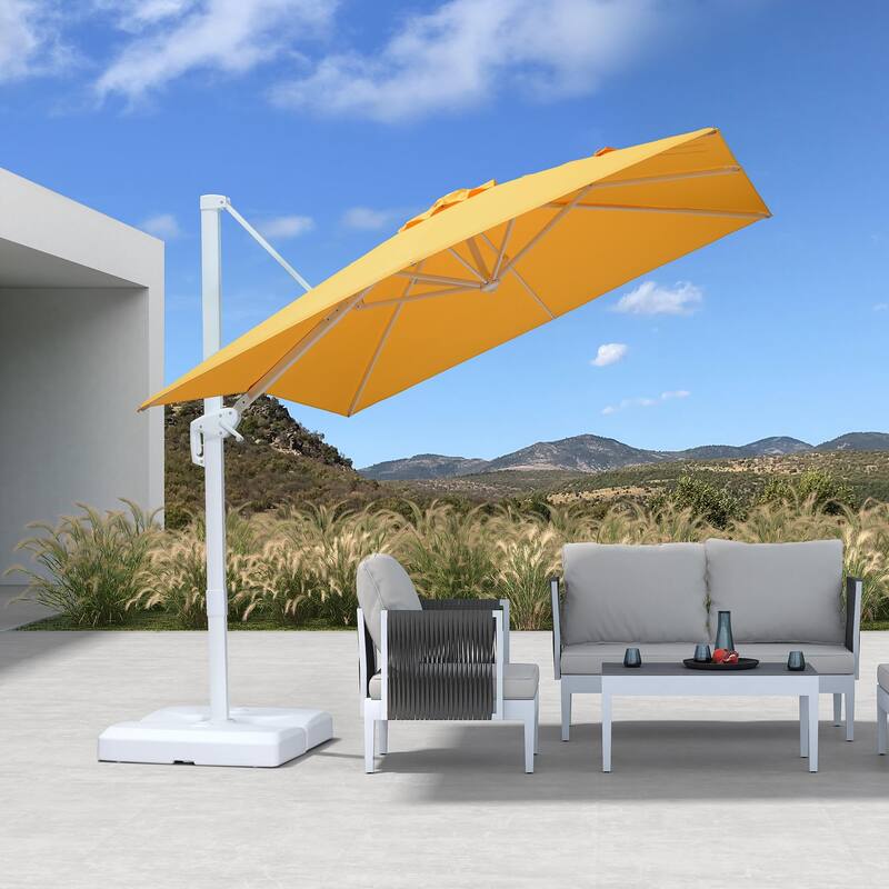 PURPLE LEAF 9 ft White Cantilever Patio Umbrella with 360 Degree Rotation With Base