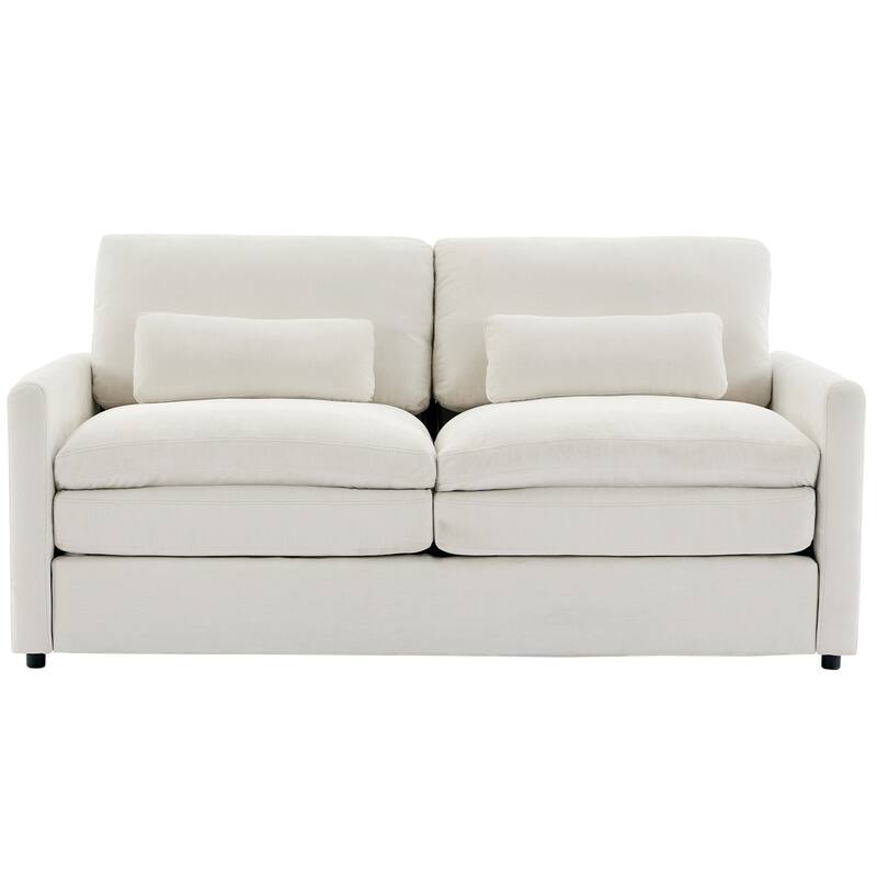Chenille Fabric Upholstered Loveseat Sofa, Deep Seat Couch Settee with Pillow, 2 Seater Sofa with Plush Cushion
