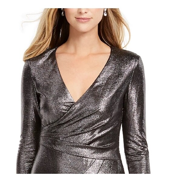 Adrianna Papell Women's Black Long Sleeve V Neck Midi Tulip Cocktail Dress  Charcoal Size 4 - Bed Bath \u0026 Beyond - 40578423