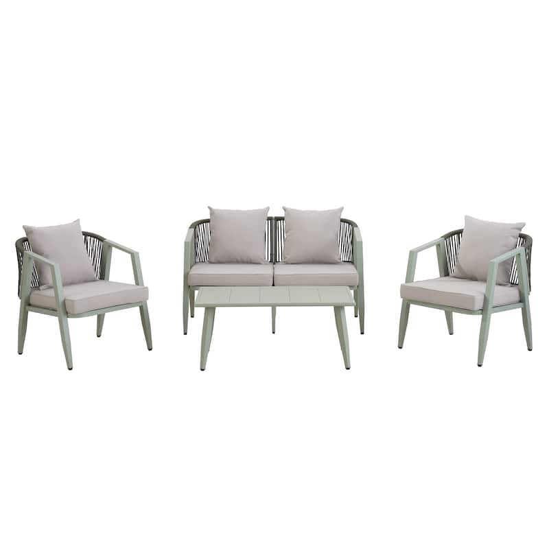 Durable Outdoor Seating Set with Iron Frame Cushions and Table for Patios Lawns and Poolsides Green