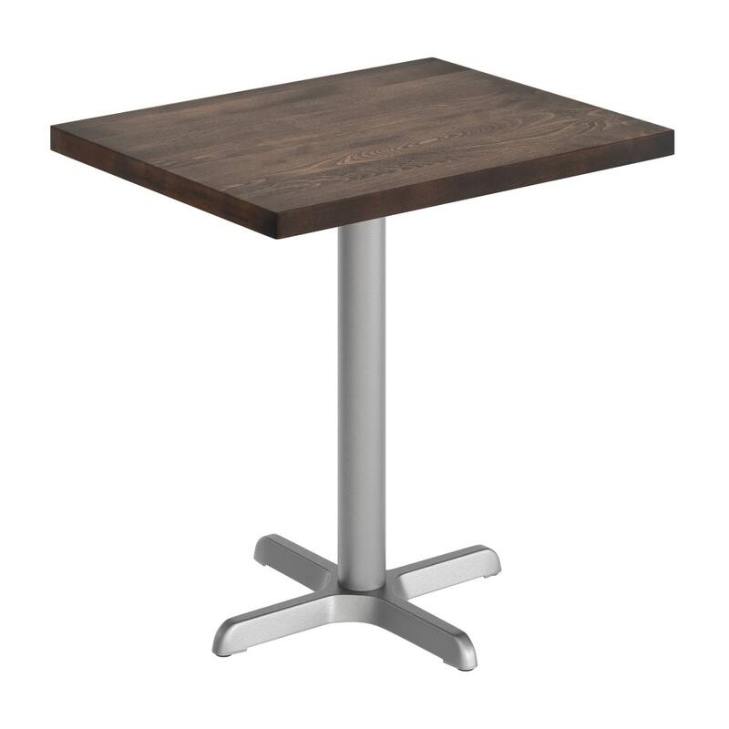 Rectangular Solid Wood Commercial Tabletop with 22" x 22" Dining Height X-Base - Dark Brown Top/Silver Base - 24"W x 30"D x 29.5"H