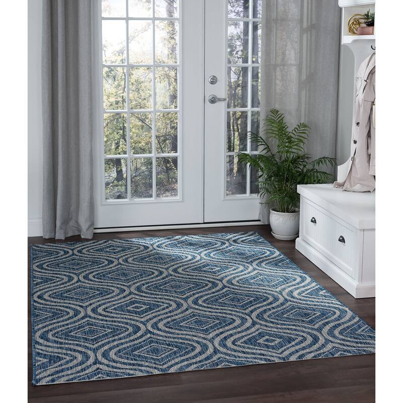Colonnade Modern & Contemporary Abstract Indoor/Outdoor Area Rug - 5'3'' x 7'3'' - Indigo