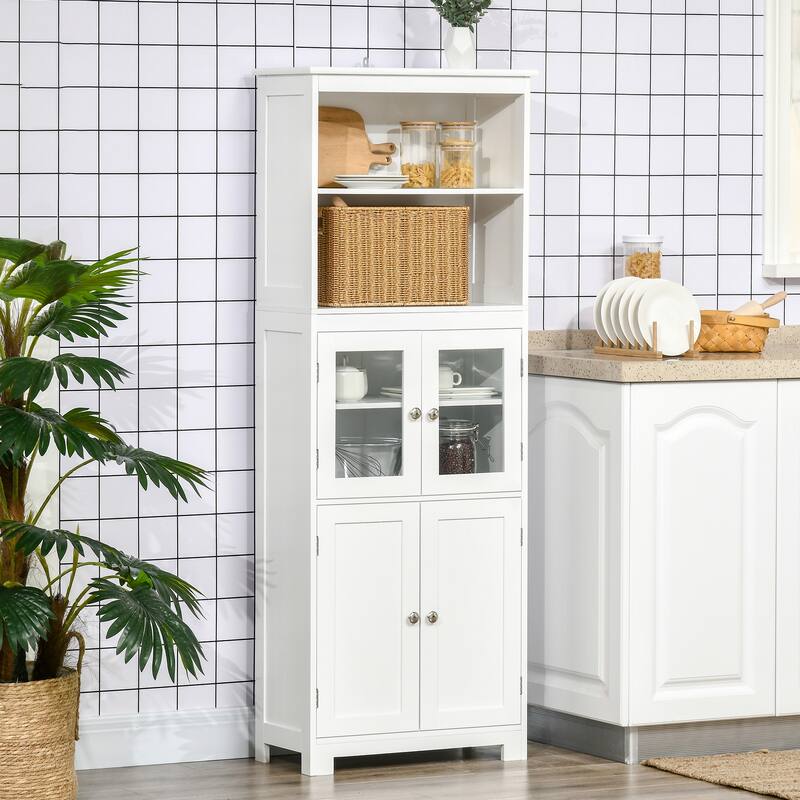 63" Small Buffet with Hutch, 4-Door Kitchen Pantry, Freestanding Storage Cabinet