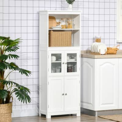 Freestanding 4-Door Kitchen Pantry with Adjustable Shelf