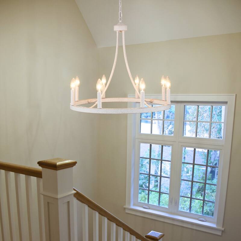 8-Light W23.6" x H82.67" Vintage Rustic Wagon Wheel Chandelier for Living Room