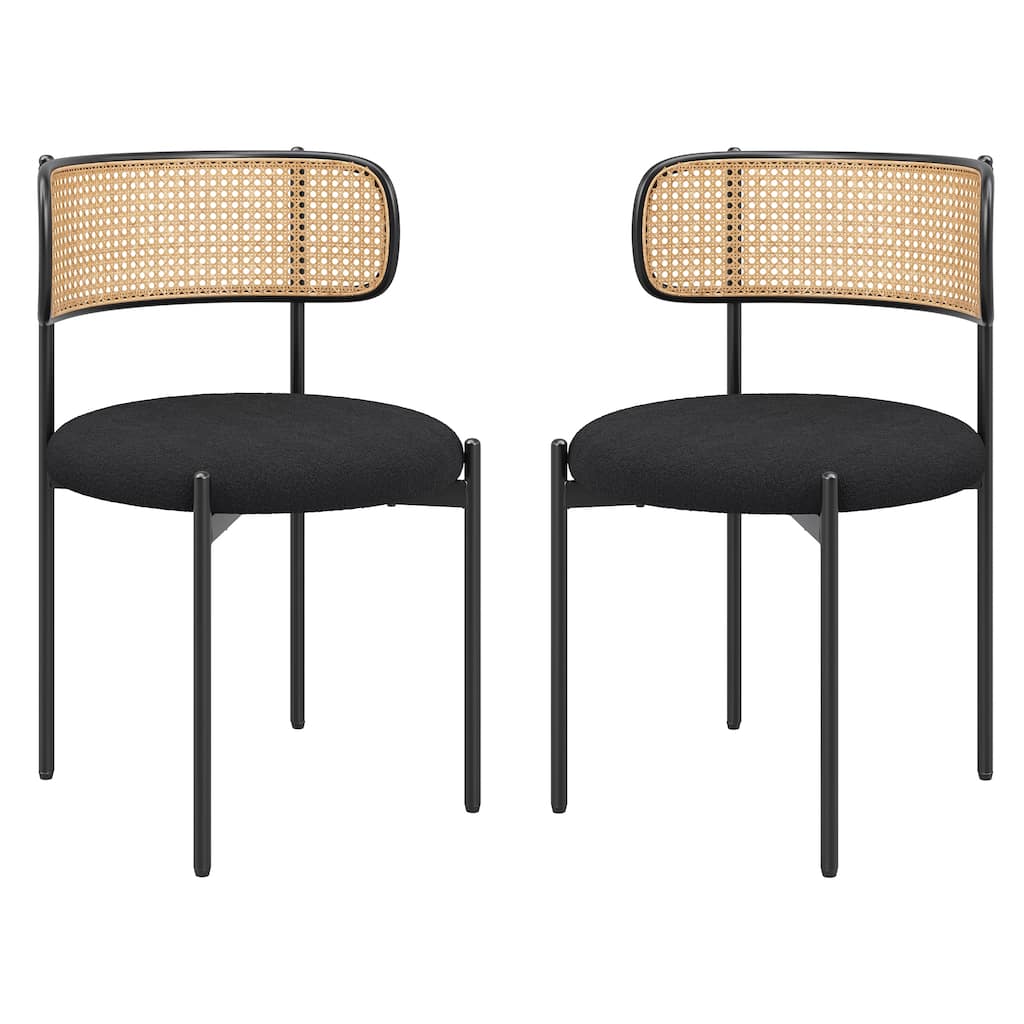 Mid-Century Modern Dining Chairs Upholstered Dining Chairs with Rattan Backs and Metal Legs, for Dining Rooms, 2-Piece Set
