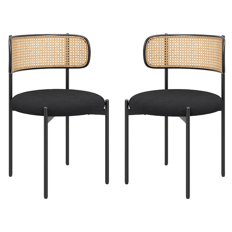 Modern Upholstered Dining Chairs Set of 4,Rattan Back Dining Room Chairs,Accent Kitchen Chairs with Metal Legs