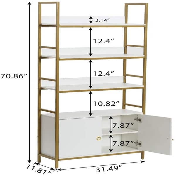 4 Tier bookcase with door white Etagere standard bookcase with cabinet ...