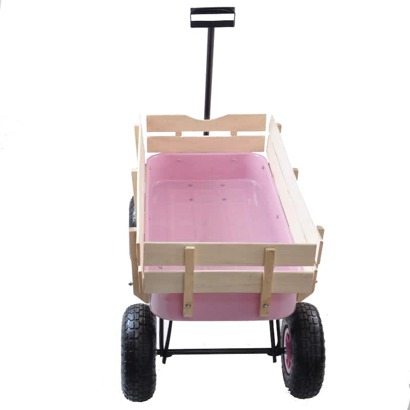 All Terrain Steel Outdoor Wagon with Wood Railing, Garden & Patio Seating Option