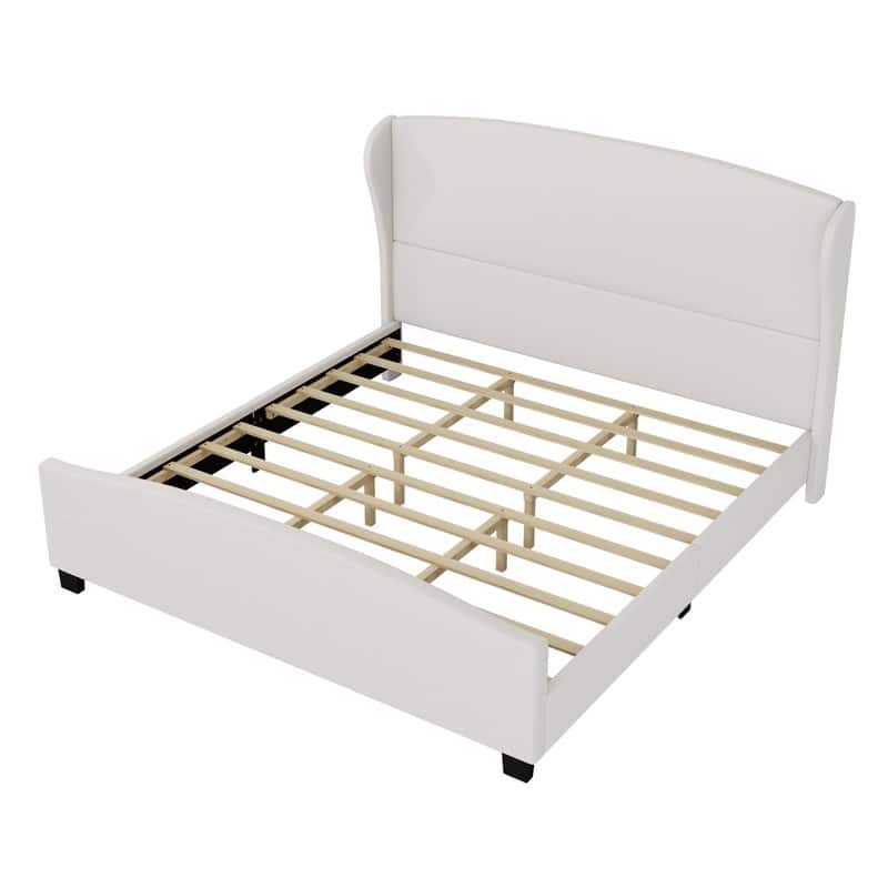 King Size Linen Upholstered Platform Bed, No Box Spring Needed