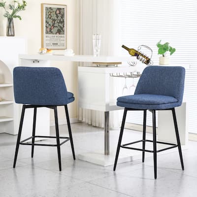 Modern Swivel Bar Stools Set of 2, Counter Height Stools Dining Chairs with Curved Back and Upholstered Seat