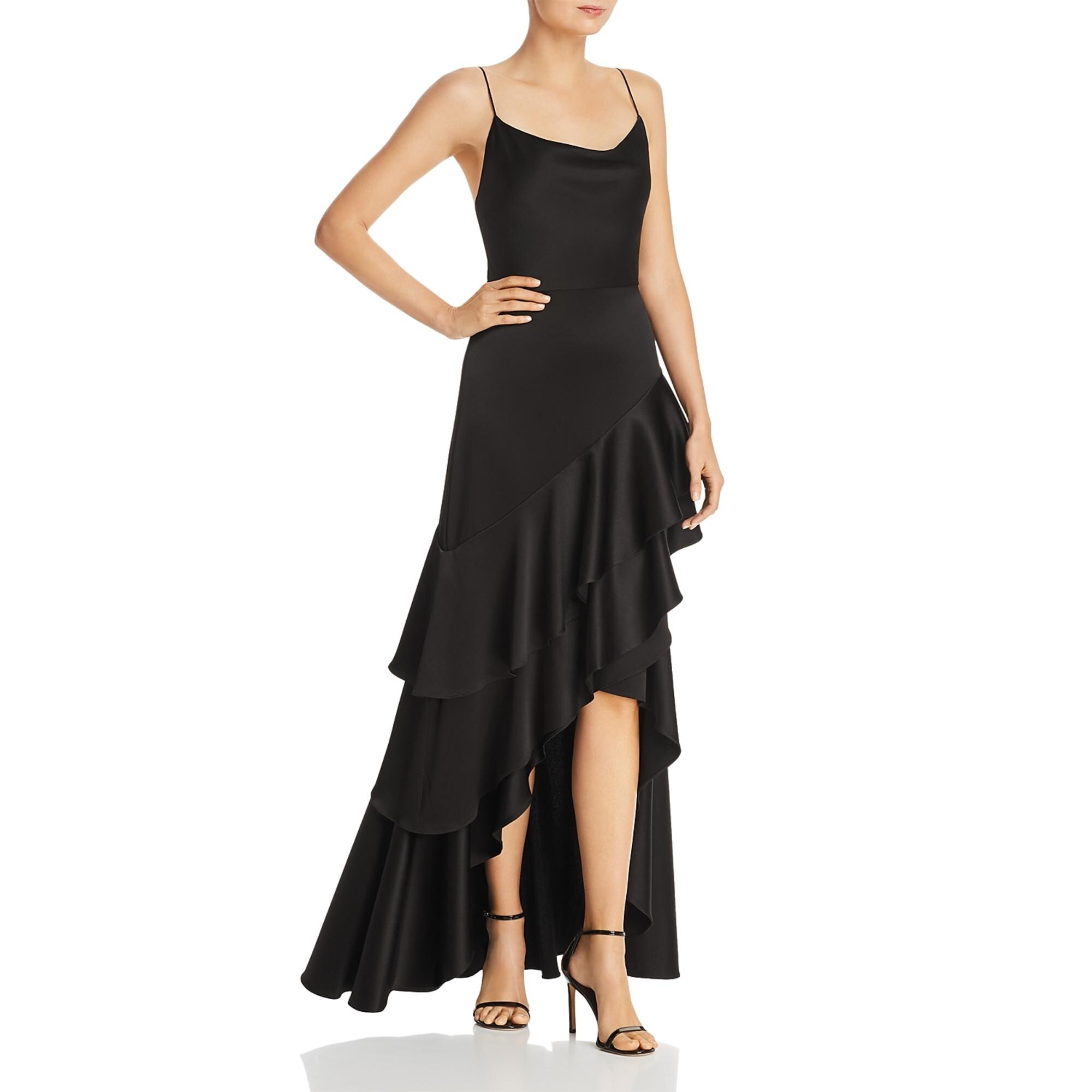 avery g one shoulder ruffle gown