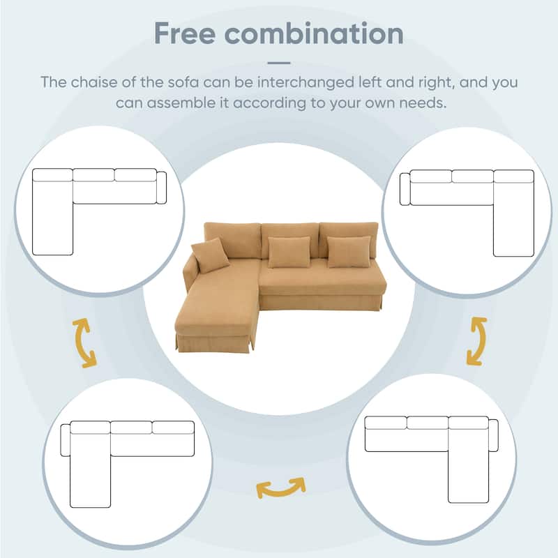 Modern 4-Seater L-Shaped Corduroy Sofa with Convertible Chaise for Living Room