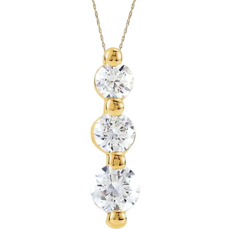 1Ct Diamond Necklace Three Stone Pendant in White or Yellow Gold